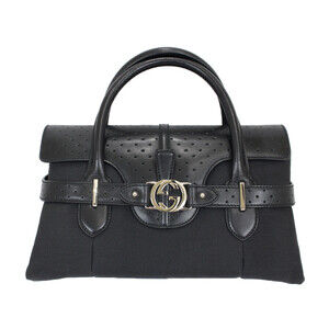 Gucci Double GG Handbag Black Canvas Leather
